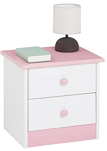 IDIMEX Nachttisch Rondo, Kiefer massiv, weiß-rosa lackiert, 2 Schubladen, Landhausstil, Massivholz, Massivmöbel