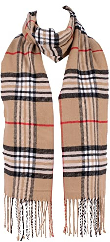 Hat To Socks Sciarpa Invernale Classica Unisex a Quadri - Morbida e Calda Stola Tartan per Uomo e Donna (Cammello)