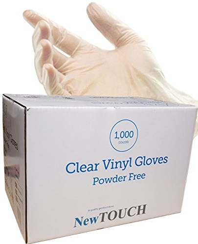 1000 x NewTouch Clear Vinyl Gloves Disposable Powder Free Gloves for Food Safe, Cleaning (Large)