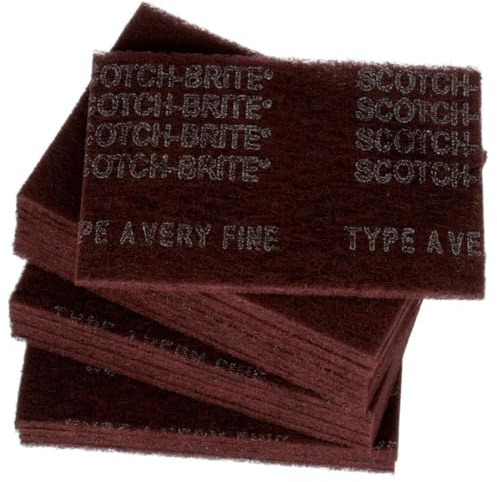 3M Scotch-Brite General Purpose 7447 Hand Pad, Very Fine Grade, 6 in x 9 in, Pack of 20, Aluminum Oxide, Surface Preparation, Scuffing, Blending, Cleaning, Maroon