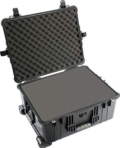 PELI 1610 Caja protectora grande tipo trolley para equipos electrónicos y sistemas ópticos, IP67 impermeable al agua, 62L de capacidad, fabricada en Alemania, con espuma personalizable, color negro