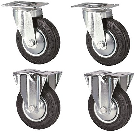 HRB Transportrollen, 4 Stück 100mm davon 2 Stück Lenkrolle und 2 Stück Bockrolle 70kg tragkraft Lenkrollen