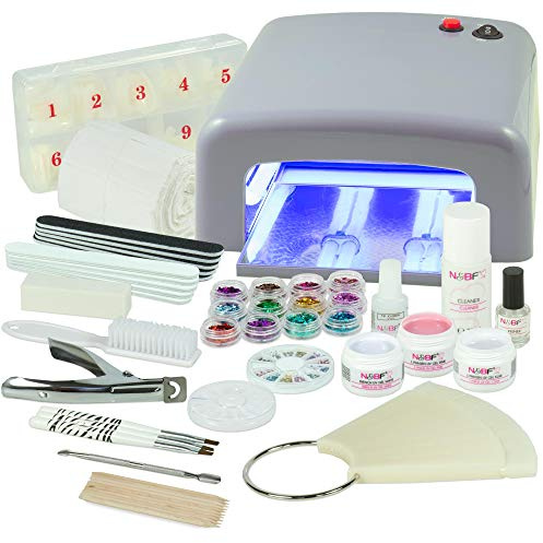 NAILS FACTORY N&BF | UV Gel Nagelstudio Starter Set Silber-Nagelset mit Nailart | UV Lampe und UV Gel ideales Starterset