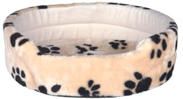 TRIXIE Hundebett Joey 70 × 62 cm in beige - flauschiger Hundeschlafplatz mit niedlichem Pfotenmotiv - Hundekorb für mittelgroße Hunde - rutschfest - 37005