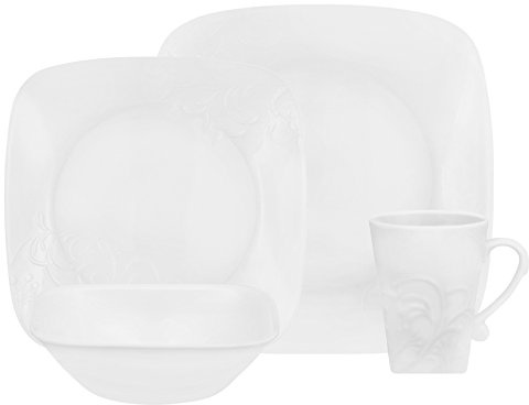 Corelle Service de Table pour 4 Personnes 16 pièces en Verre Vitrelle Motif Cherish Blanc