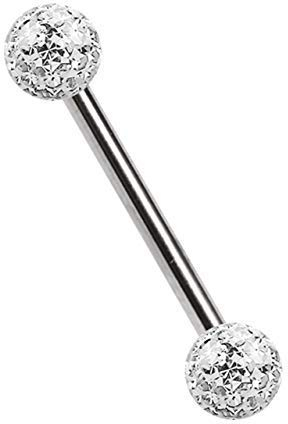 Titan Brustpiercing Schmuck Stab 1,6 x 16 mm mit Zwei Epoxy Kugeln in klar