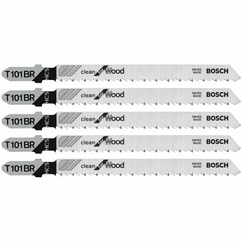 Bosch T101BR 5 pc. 4 in. 10 TPI Reverse Pitch Clean for Wood T-Shank Jig Saw Blades