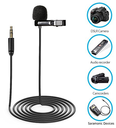 Micro-cravate (Lavalier) omnidirectionnel qualité Broadcast Saramonic SR-XLM1 avec câble de sortie mini jack TRS 3.5 mm pour appareils photo DSLR, caméscopes, enregistreurs et périphériques Saramonic