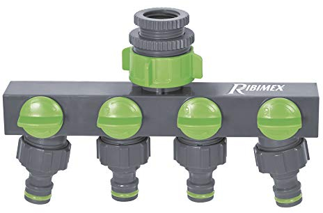 Ribiland 03979 - Rampe de Nez de Robinet 4 Sorties - pour Robinet 3/4 - Gris/Vert