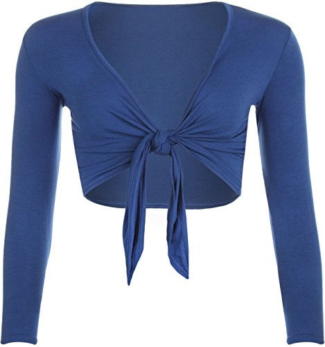 Womens Long Sleeve Ladies Front Open Tie Fastening Bolero Shrug Stretch Cropped Cardigan Top Royal Blue Size 8 - 10