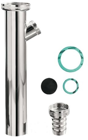 Haas Messing Tauchrohr 1 1/4 Zoll DN32 mit Geräteanschluß, Silber, Chrom, Einzelstück, ca. 14,5 cm, für Waschmaschinen