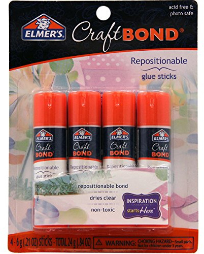 ELMER'S E4020 CraftBond Repositionable Glue Sticks, 4 Sticks per Pack, 6 Grams per Stick, Clear