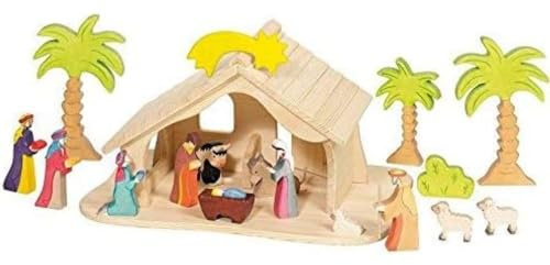 Holztiger Puppenhaus mit Weihnachtsstern (ohne Figuren, ohne Bäume)