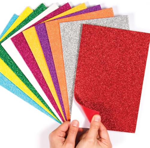 Baker Ross EF434 Self-Adhesive Glitter Foam Sheets - Creative Art Supplies for Kids, Seasonal Crafts and Decorations (Pack of 10)
