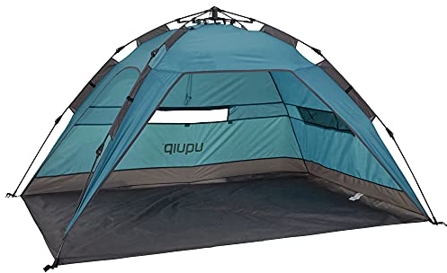 Uquip Strandmuschel Buzzy Petrol I 150 x 110 x 215 cm I UPF 50+ Strandzelt zum Schutz vor Sonne, Wind & Regen I tragbares Beach Zelt mit Quick-Up System I ideal für Strand, Camping & Picknick