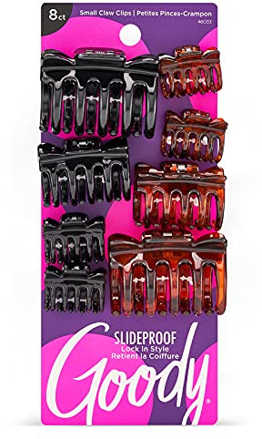 Goody SlideProof Classics Claw Clips, 8 Ct, Assorted Sizes & Colors, Lock in Style with Secure Grip, Chic Hair Accessories for Women & Men, For All Occasions & All Hair Types