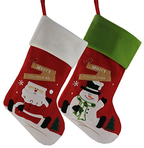 WEWILL Classic Christmas Stockings Set of 2 Santa, Snowman Xmas Character 17-Inch (Style 1)
