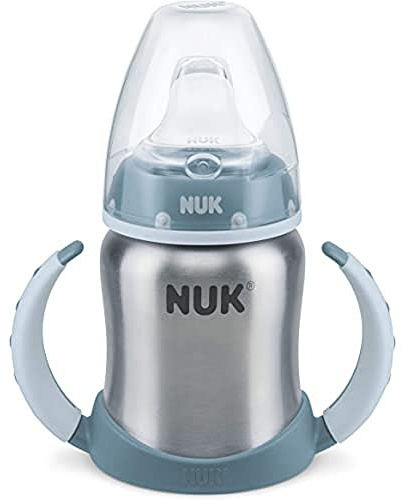 NUK Learner Cup Trinklernbecher | 125 ml | 6-18 Monate | auslaufsicher | hochwertiger Edelstahl | langlebig und hygienisch | Blau