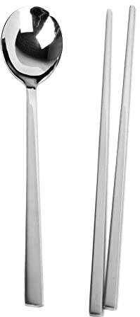 Stainless Steel Tableware Spoons Flat Chopsticks 2 Sets