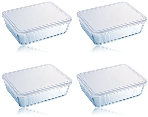 Pyrex Cook & Store 4 Piece 1.5L Rectangular Glass Baking Dish With Plastic Lid