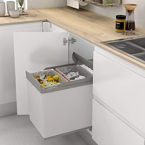 Cubo de Basura y Reciclaje extraíble - 2 Cubos incorporados de 21/21 ó 16/16 - para Mueble de Cocina, 21/21