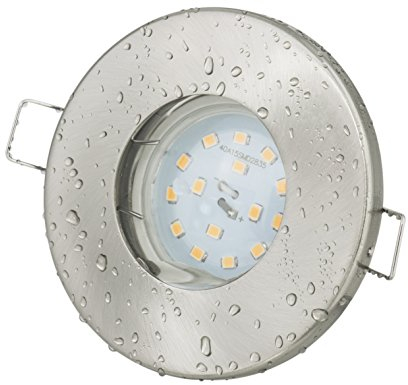 JungesLicht Bad Einbaustrahler Aqua IP65-230V GU10 5W LED warmweiß 3000K 420Lumen, Einbauleuchte für 55-68mm Löcher, Einbautiefe 65mm, Aussendurchmesser 83mm, Set inkl. Leuchtmittel und Fassung