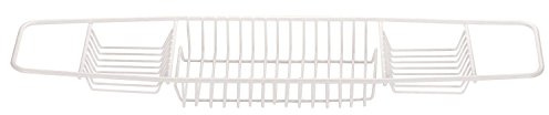 White Plastic Coated 3 Compartments Rust Free Over Bath Tub Shower Caddy Bath Rack Organiser Tray