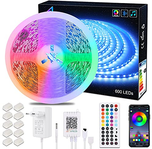 ALED LIGHT Striscia LED 10M Bluetooth, Nastri LED 10 Metri 600 LEDs 5050 RGB SMD, Cambiamento Delicato di Colore, 24V Alimentatore Telecomando a 44 Tasti Recettore Luci Colorate per Decorazioni