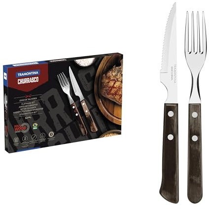 Tramontina 21199/909 biffbestick-set, 12 delar med bruna handtag 2-faldigt nitade