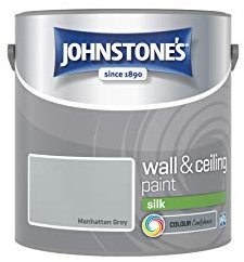 Johnstone's - Wall & Ceiling Paint - Manhattan Grey - Silk Finish - Emulsion Paint - Fantastic Coverage - Easy to Apply - Dry in 1-2 Hours - 12m2 Coverage per Litre - 2.5L