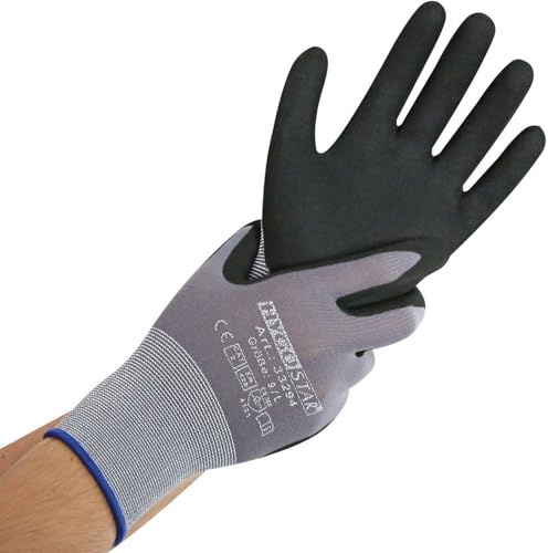 Hygostar Ergo Flex Arbeitshandschuhe 12paar (24Handschuhe), Industrie und Mechaniker-Handschuh mit verbesserter Griff- und Komforttechnologie (S / 7, Innenhand beschichtet)
