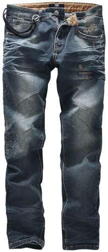 Black Premium by EMP Uomo Jeans Blu con Look StoneWashed, Effetti Distrutti e Tasche pratiche a 5 Tasche – Zip Zip Nascosto W32L34