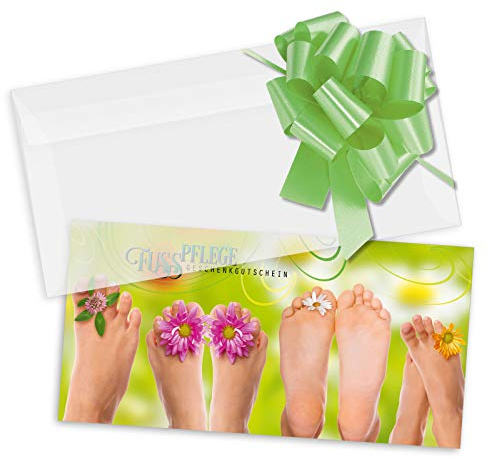 GESCHENKGUTSCHEINcom by POS-HAUER. Gutschein-Set. 25x Gutschein + Kuvert + Schleife. Für Fußpflegeinstitut Podologie, blanko zum selber Ausfüllen.