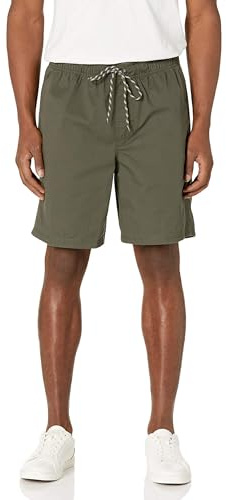 Amazon Essentials Men's Relaxed Fit 8 (20cm) Cotton Shorts with Elastic Waist and Drawstrings, Dark Olive, M