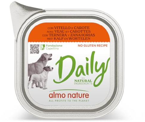 Almo Nature Daily, Alimento Umido per Cani Adulti con Vitello e Carote - 100g, Confezione da 32