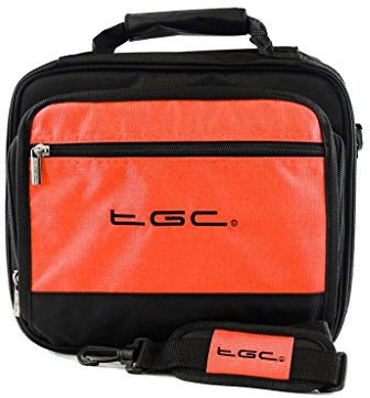 Twin Compartment Case Bag by TGC ® (Hot Orange & Black) for ieGeek 12.5 Portable DVD Player