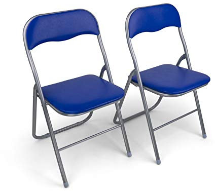 HAEST - Klappstühle 2er Set, Klappstuhl gepolstert mit Metallrahmen & Kunstleder, platzsparend, bis 150 kg belastbar, Ideal als Küchenstühle & Gartenstühle, Silber-Blau