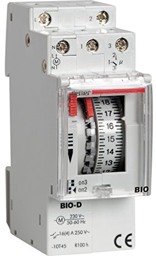 VEMER VE087300 Bio-D - Interruptor Horario Electromecánico, Temporizador con Programación Diaria, Instalación en Carril DIN, Gris Claro