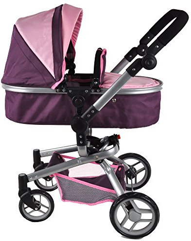 Bandits & Angels Puppenwagen Purple Purple Angel 2in1 ab 3 Jahren – Puppenwagen – Für Mädchen – Verstellbare Schiebestange 48-81 cm – Vollständig zusammenklappbar – Mit Einkaufskorb