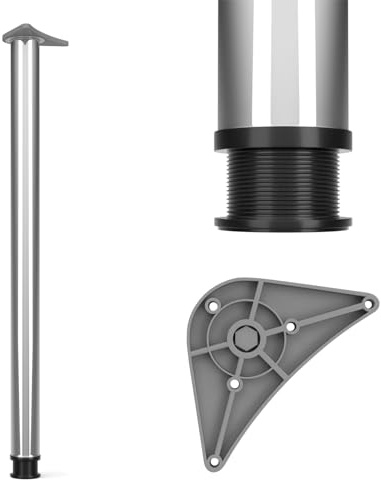 Dihl Pack of 4 710mm Chrome Adjustable Kitchen Worktop, Unit, Breakfast Bar, or Desk Table Leg Support with 60mm Diameter - Stylish and Versatile Stainless Steel Furniture Leg, 4 PCS