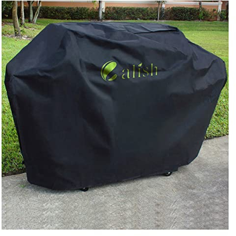 Calish Premium Barbecue Covers Waterproof Heavy Duty Large BBQ Cover Windproof, Anti-UV, Rip-Proof Gas Grill Cover fits Weber BBQ, Char Broil, Outback & more (170x61x117cm, Black)