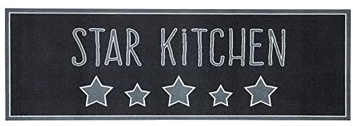 Zala Living Cook & Clean Läufer – rutschfest Teppichläufer Flachgewebe Kurzflor Teppich Küchenteppich Waschbar Küchenläufer Star Kitchen für Flur, Küche, Wohnzimmer – Schwarz Grau, 50x150cm