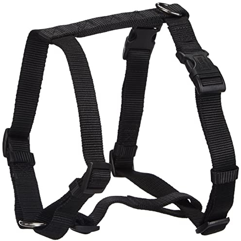 TRIXIE Classic H-Geschirr Größe M–L: Brustumfang 50–75 cm/20 mm in schwarz - verstellbares Führungsgeschirr mit Bruststeg, Nacken- und Bauchgurt für mittelgroße Hunde, 14321