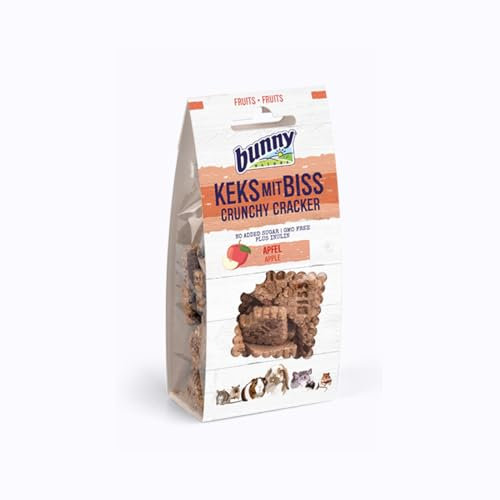 Bunny Keks mit Biss Apfel | 50 g | Ergänzungsfuttermittel für Zwergkaninchen Meerschweinchen, Chinchillas, Hamster, Farbmäuse, Rennmäuse und Ratten | Mit wertvollem Inulin