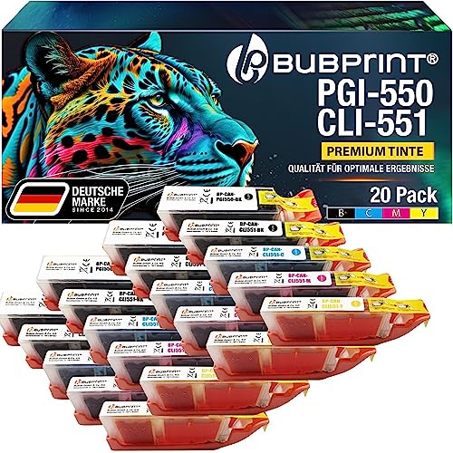 Bubprint 550XL 551XL 20 Druckerpatronen kompatibel als Ersatz für Canon PGI-550 CLI-551 XL für Pixma IP7200 IP7250 IX6850 IP8750 MG5450 MG5550 MG5650 MG6450 MG6650 MG7150 MG7550 MX725 MX920 MX925