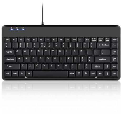Perixx PERIBOARD-409 Mini Wired Keyboard - USB - US English Layout - Piano Black Finish - 315x147x20mm Dimension