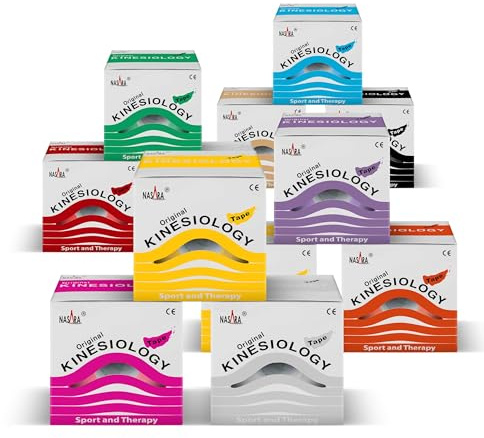 Verschiedene SPAR-SETS 2er bis 12er! ORIGINAL NASARA Kinesiologisches Physio Sport Tape in praktischer Box + MB-MEDICARE ANWENDUNGSHILFE UND GUTSCHEIN FÜR TAPEKURS! Tape für Sport und Medizin *FREIE FARBWAHL*! Markenqualität von Nasara - 5cm x 5m (Praxis Set ( 60 Stk ) + Gratis Schere)