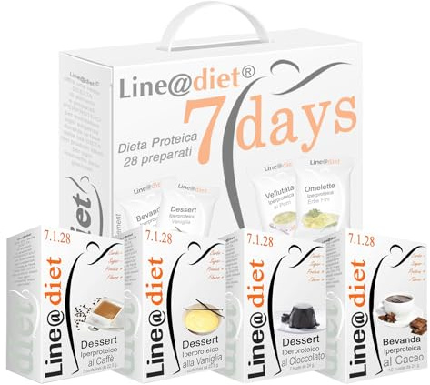 Alimentos proteicos Line@diet en una caja completa para 7 días: opción DULCE = 28 preparados proteicos (bolsas de proteínas) sin carbohidratos ni azúcar.