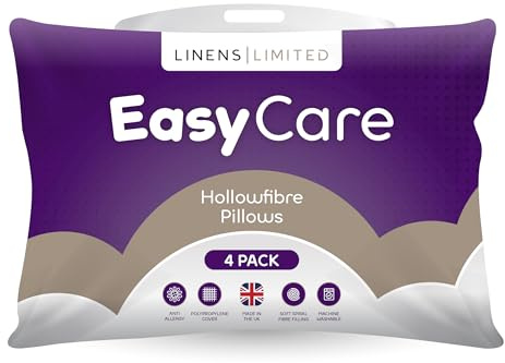 Linens Limited - Soft Pillows 4 Pack, Made in the UK, Easy Care, Soft and Firm with Orthopedic Support, Hypoallergenic Polypropylene Hollowfibre, Machine Washable (White)