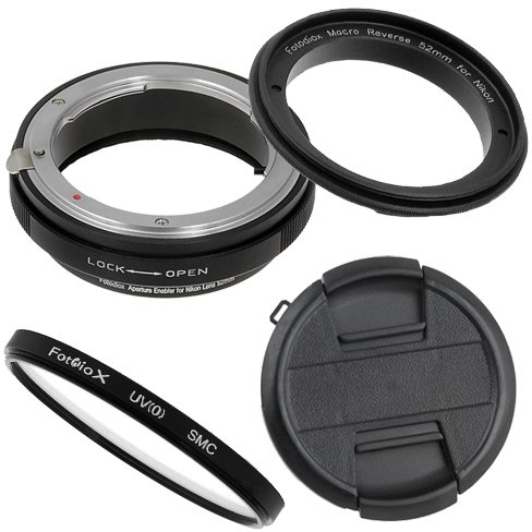 Fotodiox 52mm Macro Reverse Ring Kit with G and DX Type Lens Aperture Control, 52mm Lens Cap and 52mm UV Protector for Nikon Cameras